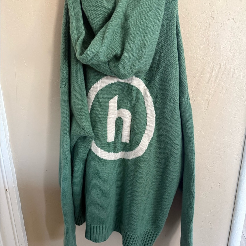 Men's Green Zip-Up Sweater with Logo